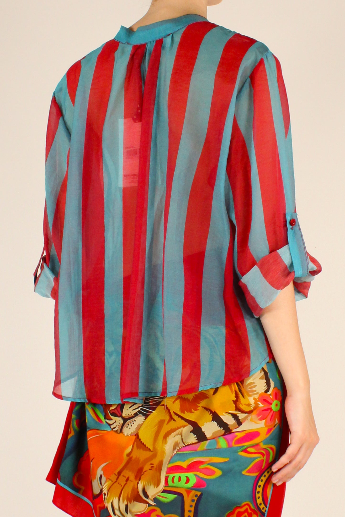 Camicia Stampa a Righe Bordeaux/Ottanio