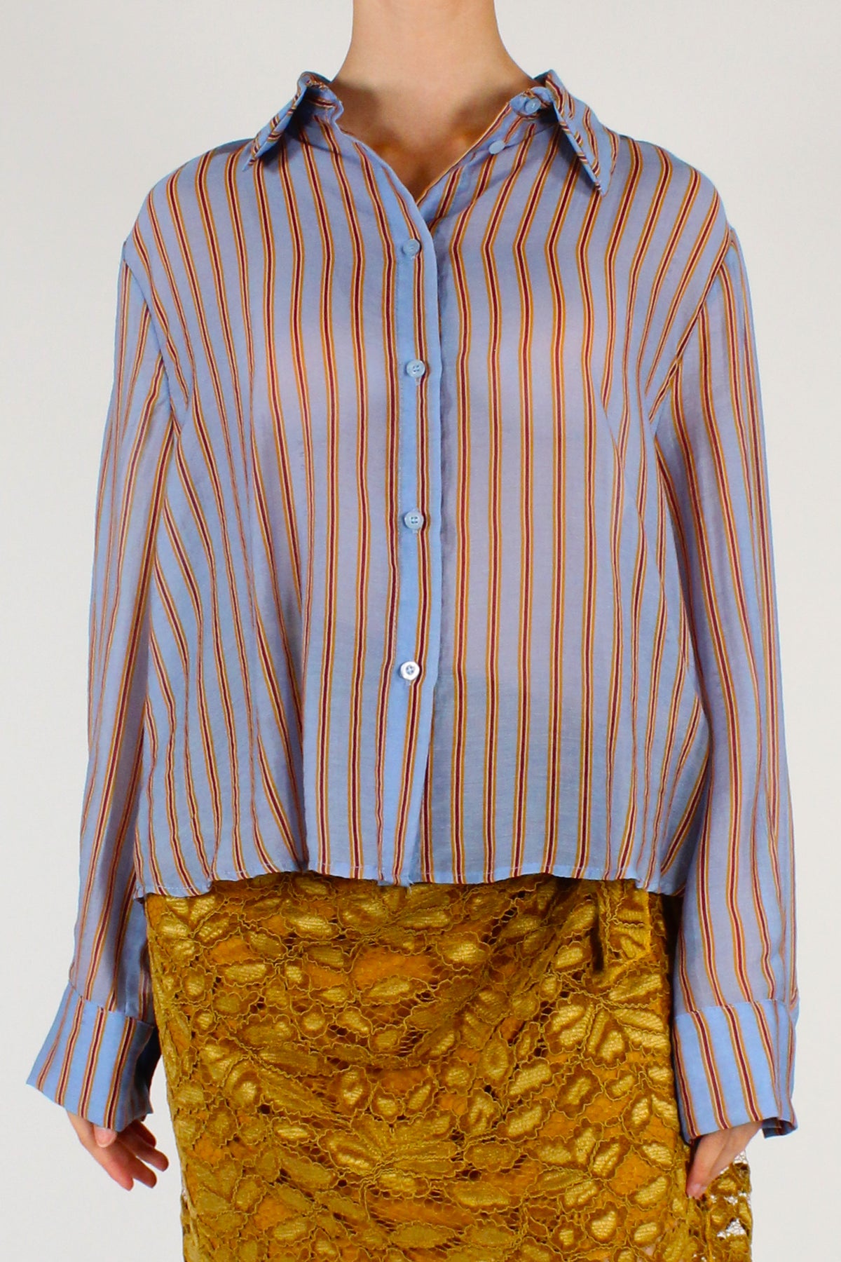 Camicia a Righe Multicolore Sfondo Celeste