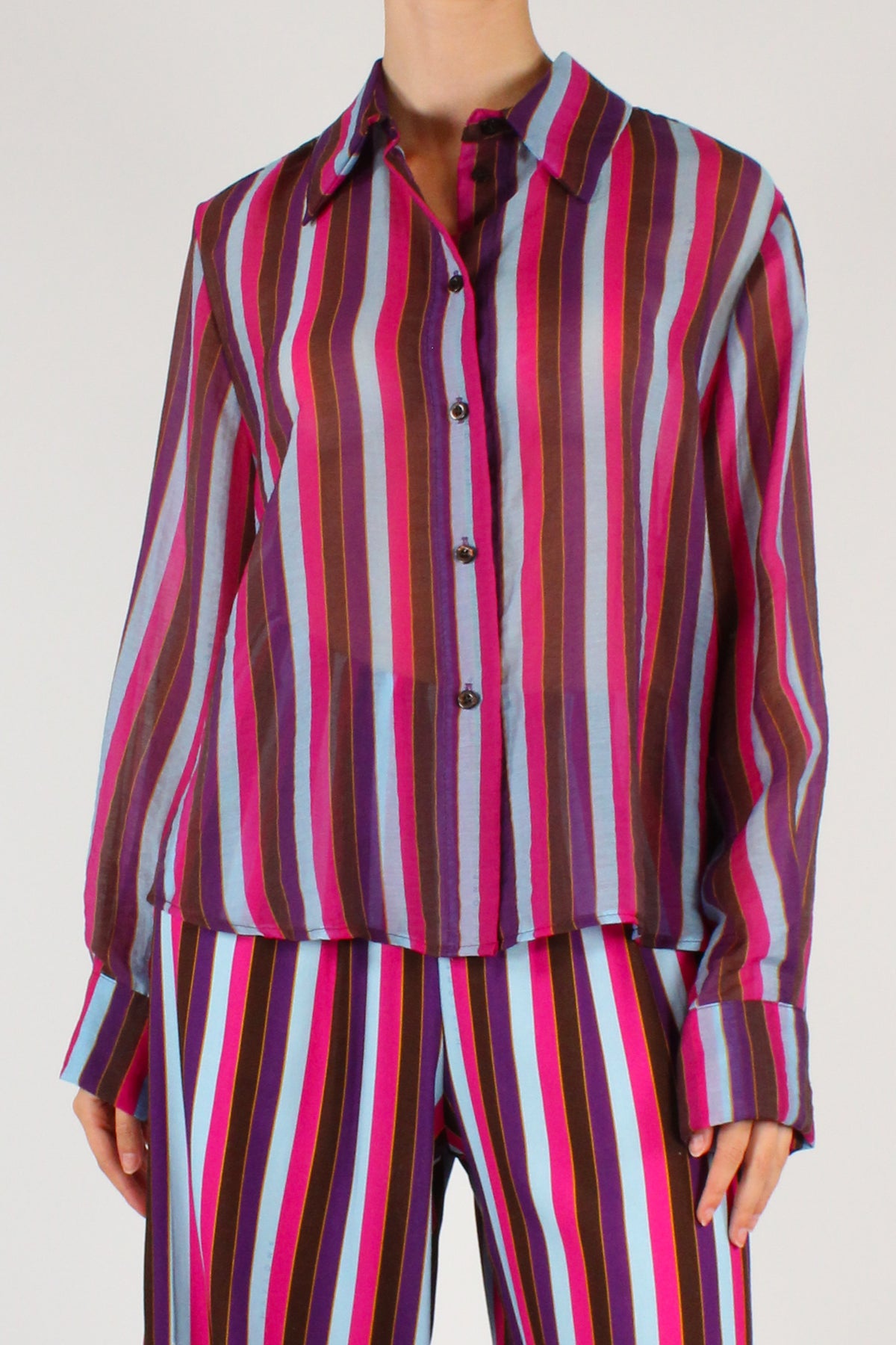 Camicia a Righe Multicolore Fucsia