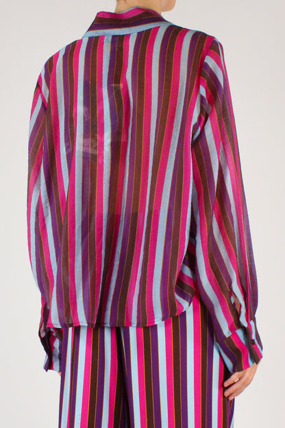 Camicia a Righe Multicolore Fucsia