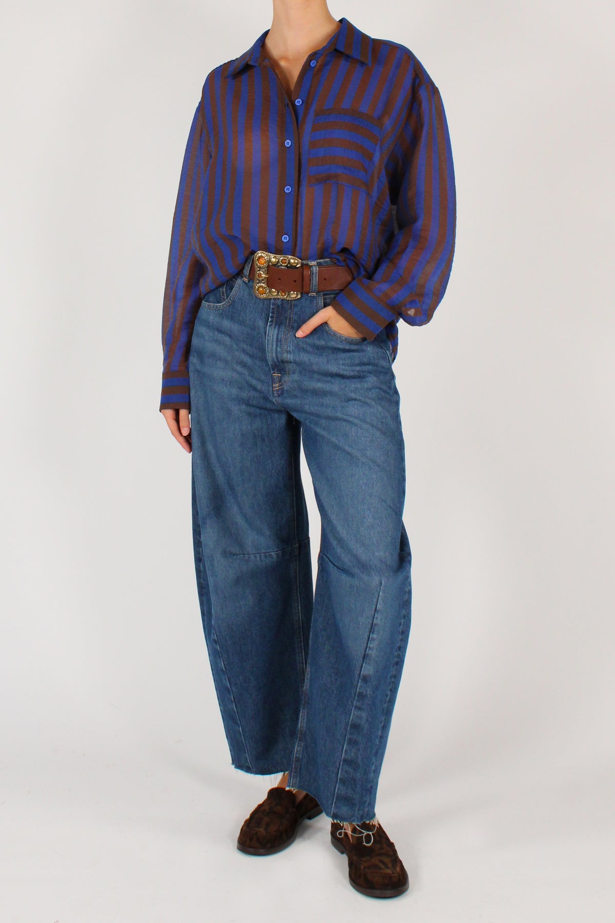 Camicia a Righe con Tasca in Lyocell