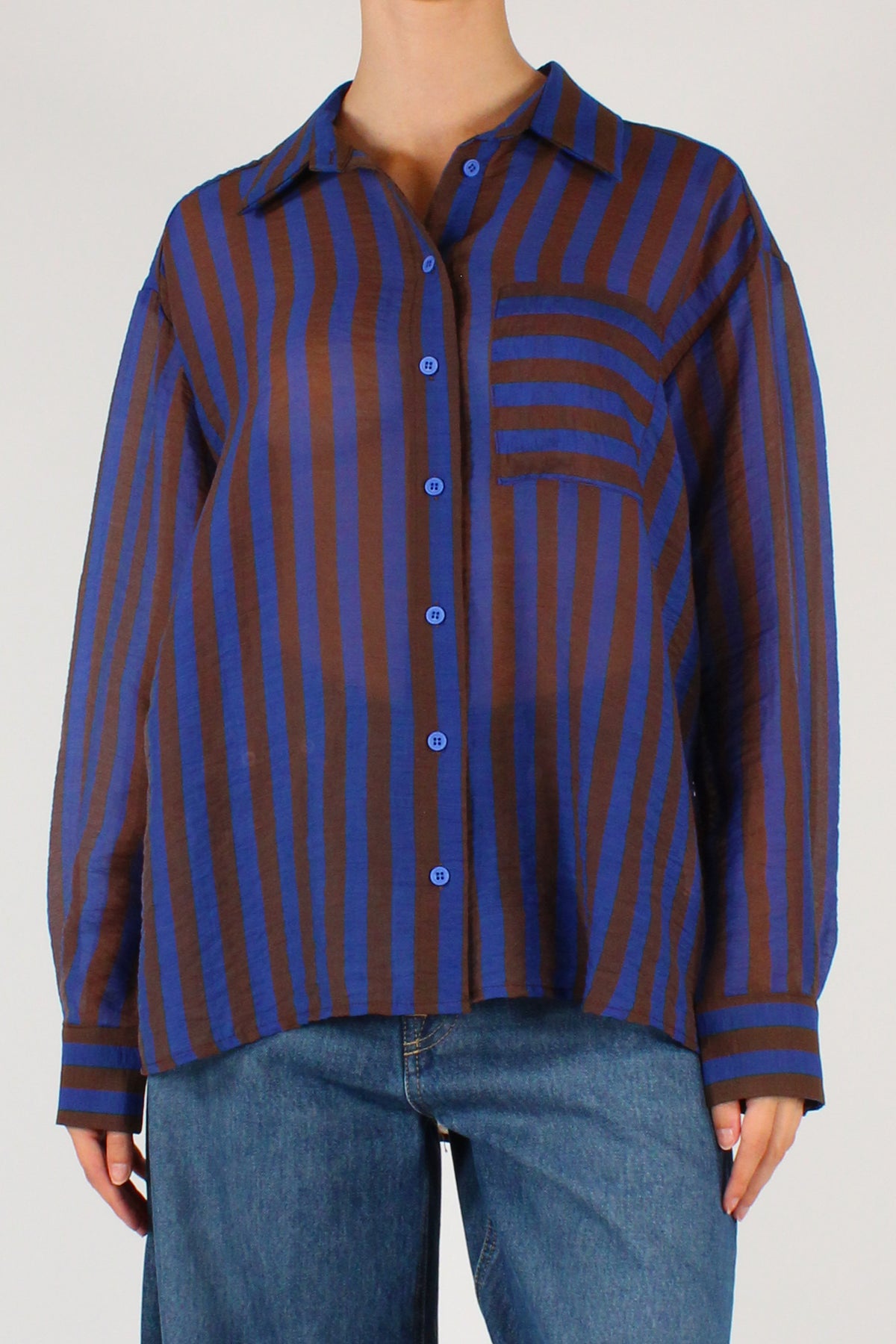 Camicia a Righe con Tasca in Lyocell
