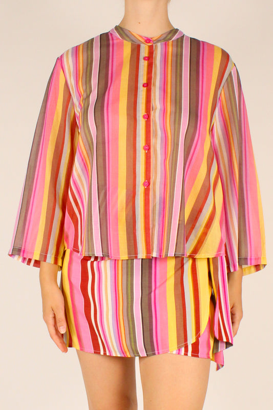 Camicia Coreana a Righe Multicolore