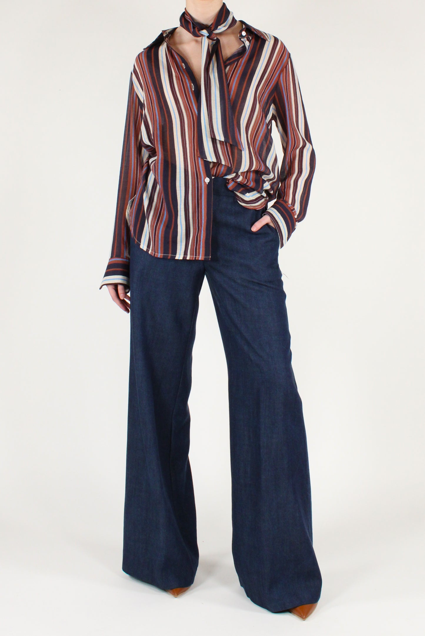 Camicia a Righe Multicolore con Cintura