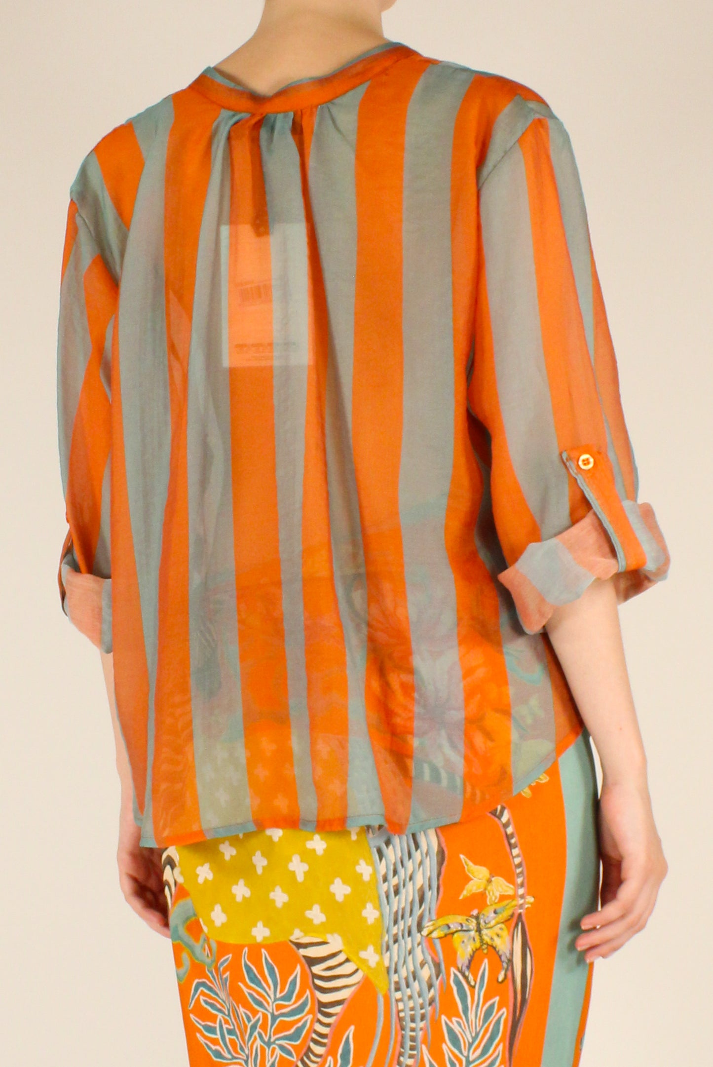 Camicia Stampa a Righe Carta da Zucchero/Arancio