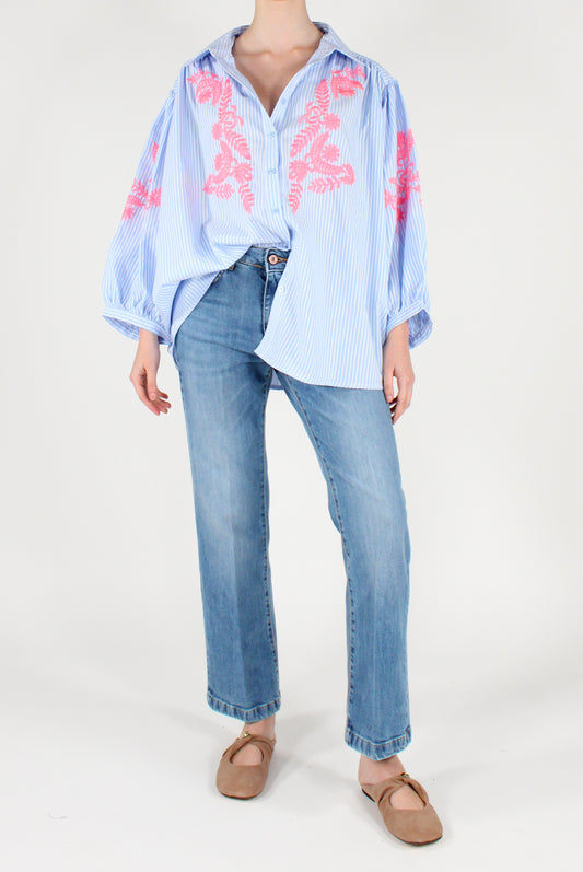 Oversize Striped Shirt with Contrast Embroidery