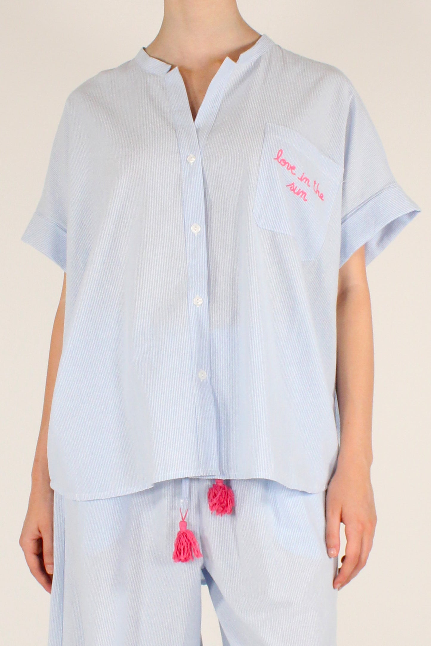 Camicia Over da Donna a Righe Ricamo Love in the Sun