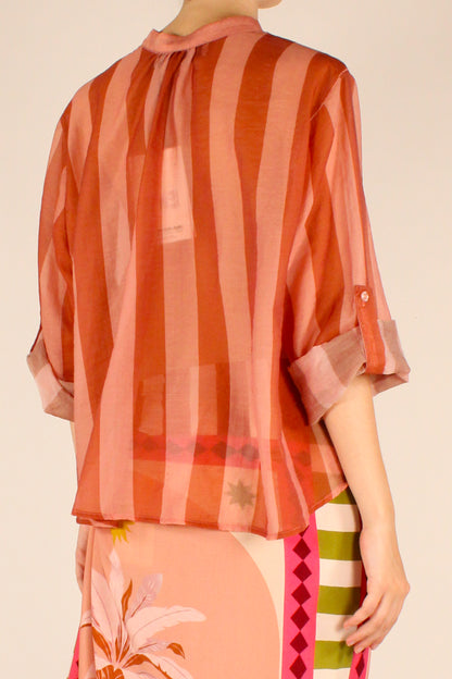Camicia Stampa a Righe Rosa/Arancio