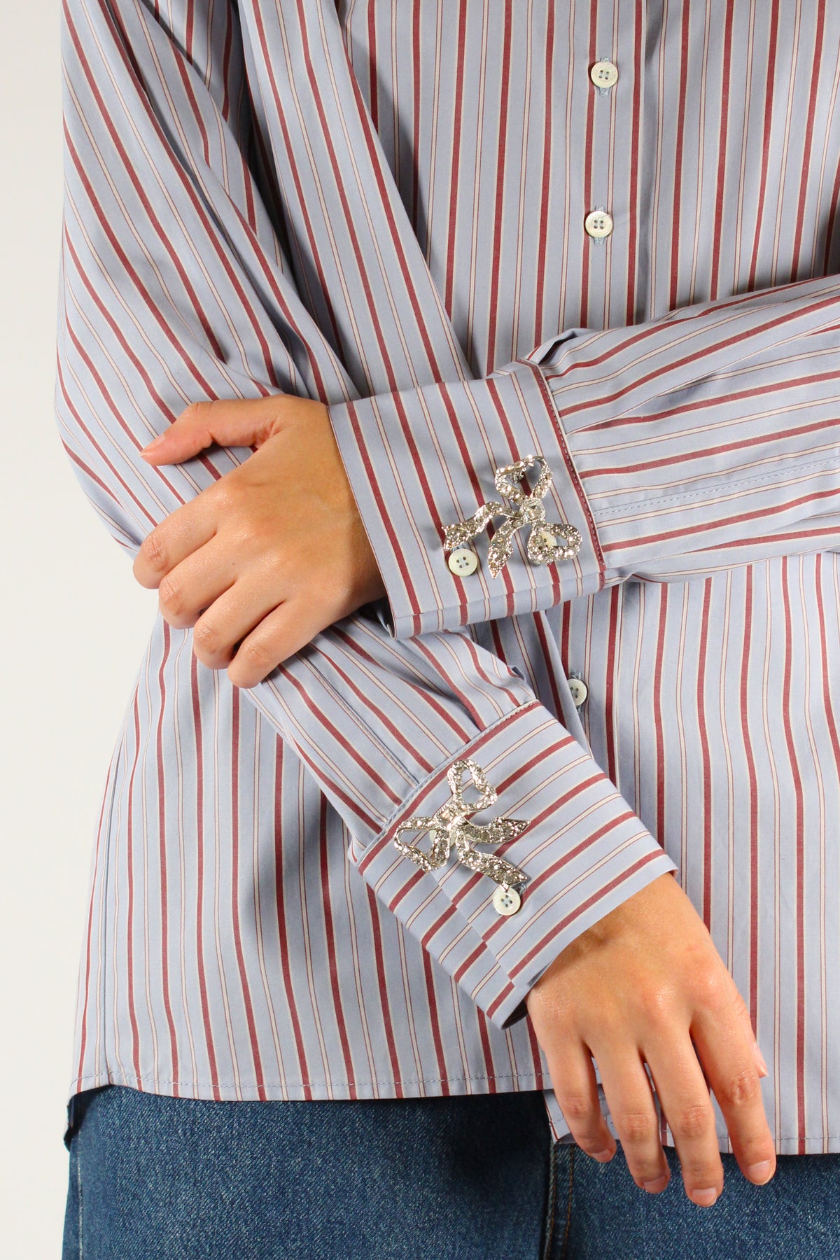 Camicia Rigata Spille in Strass