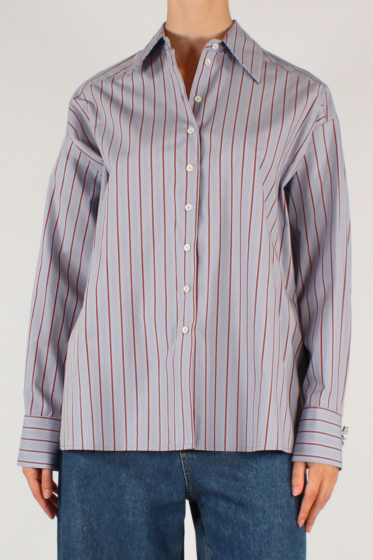 Camicia Rigata Spille in Strass
