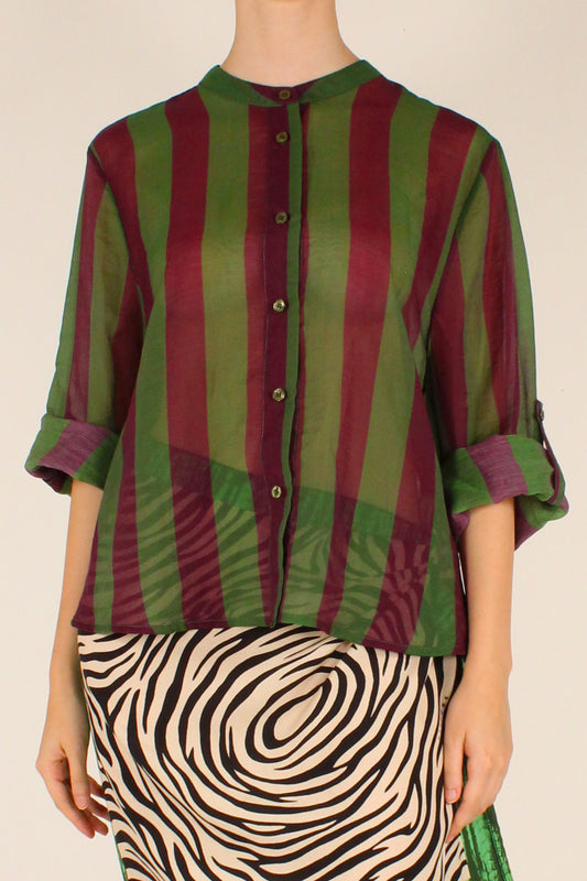 Camicia Stampa a Righe Verde/Viola