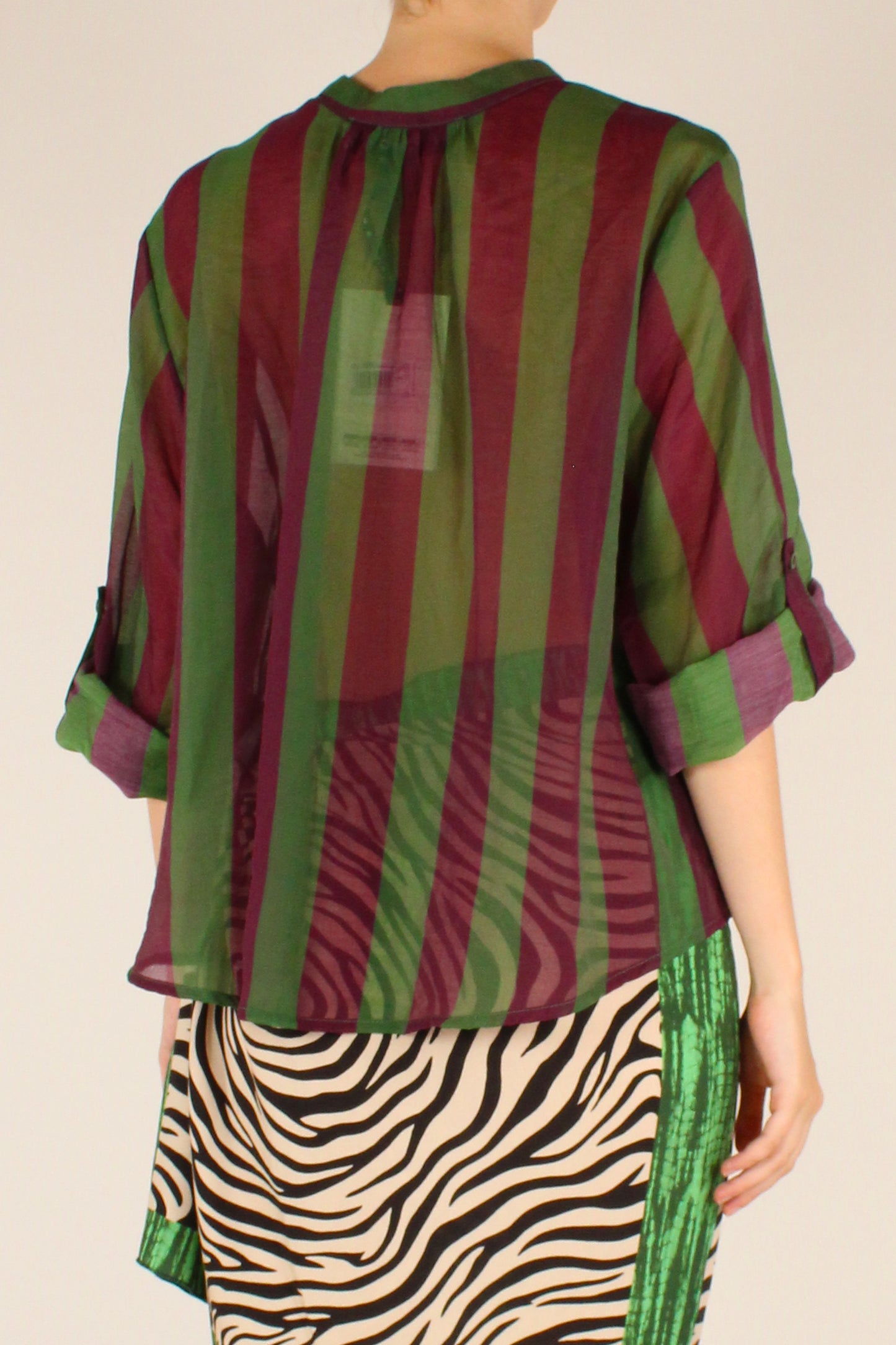 Camicia Stampa a Righe Verde/Viola