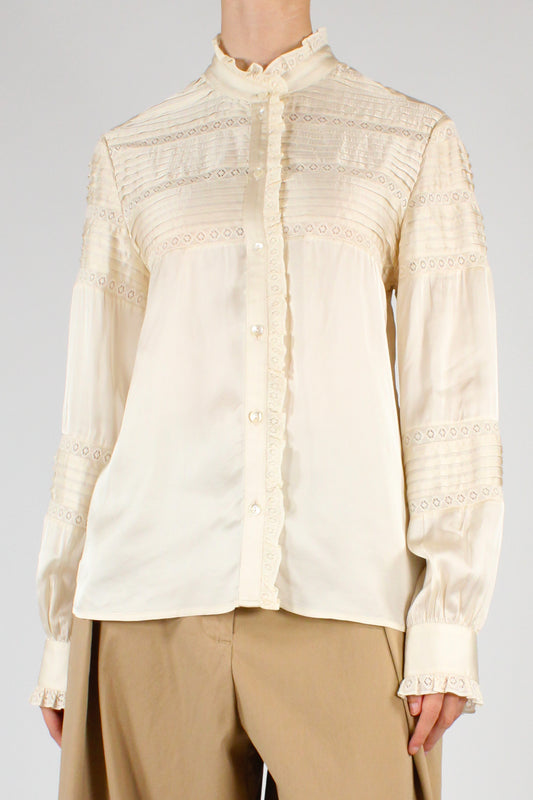 Camicia Con Volant e Inserti in Pizzo