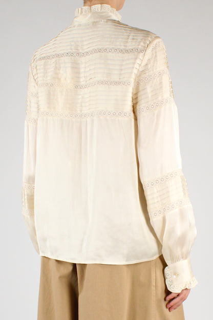 Camicia Con Volant e Inserti in Pizzo