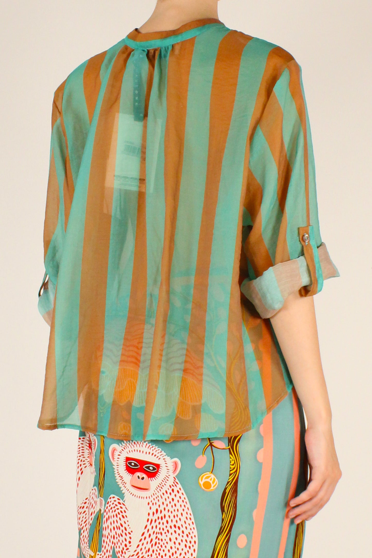 Camicia Stampa a Righe Senape/Verde Acqua