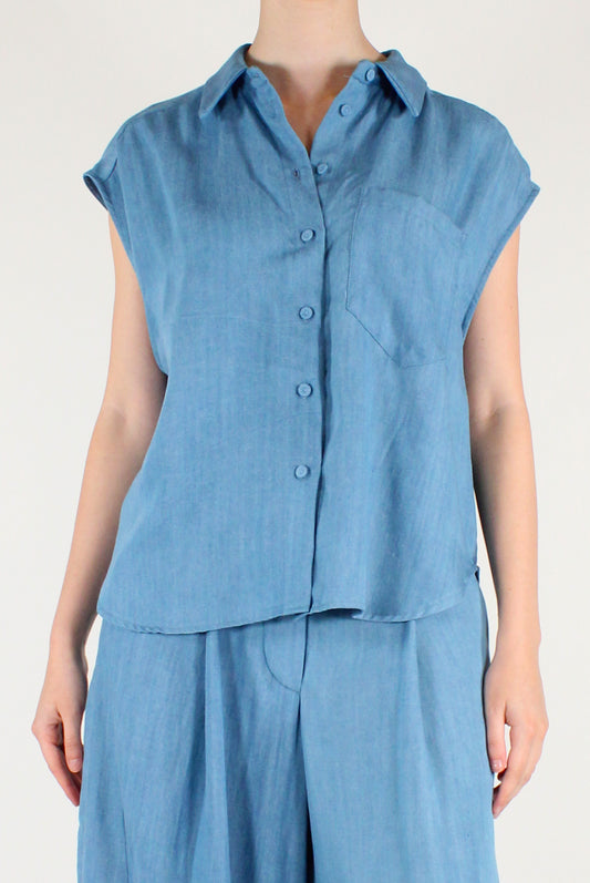 Sleeveless Lyocell Shirt with Pocket