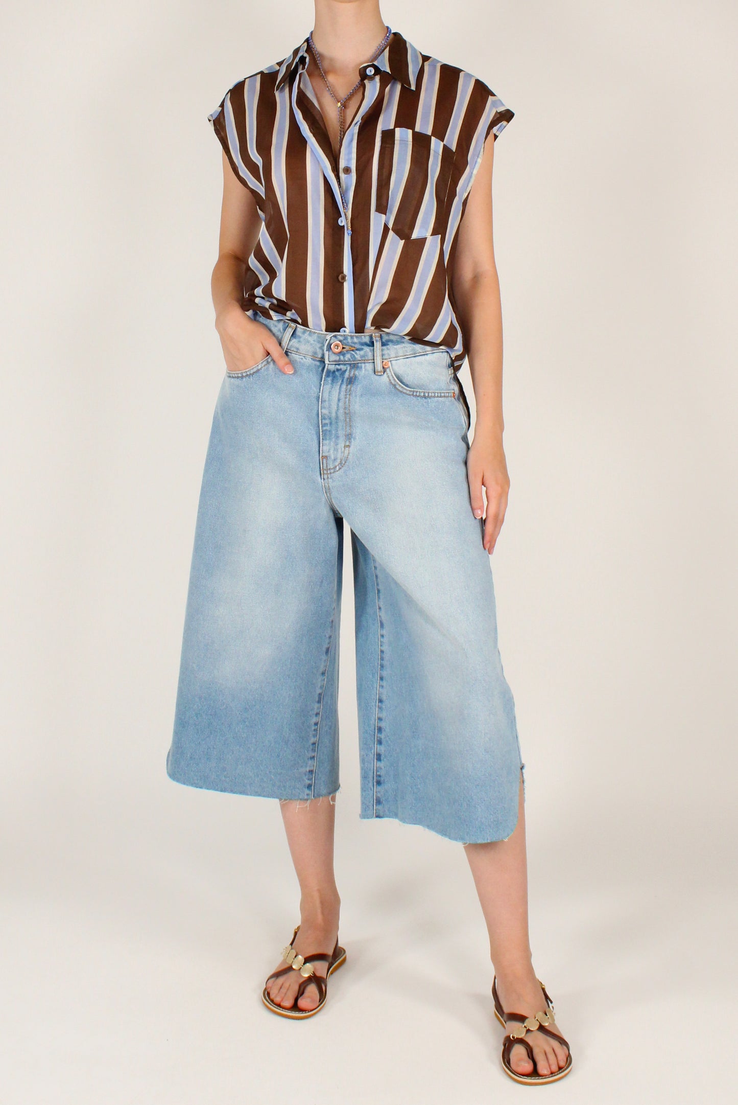 Camicia Smanicata a Righe in Mussola