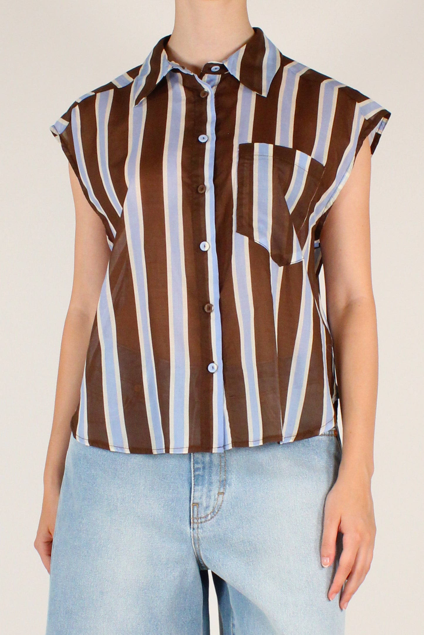 Camicia Smanicata a Righe in Mussola