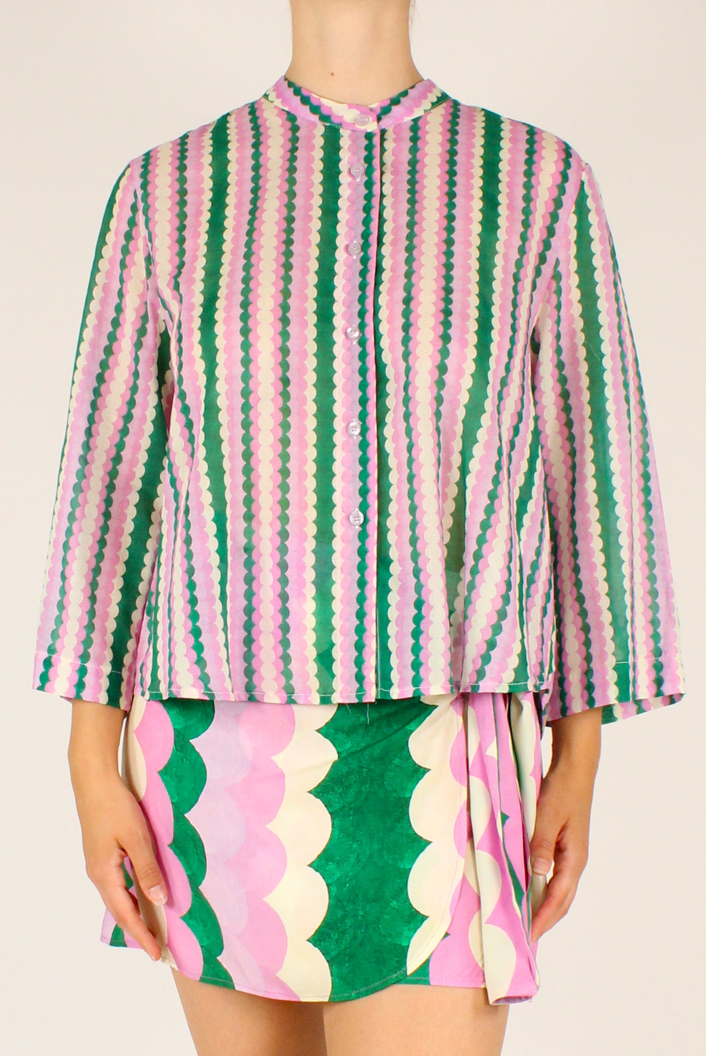 Camicia Coreana Fantasia Geometrica a Tre Colori