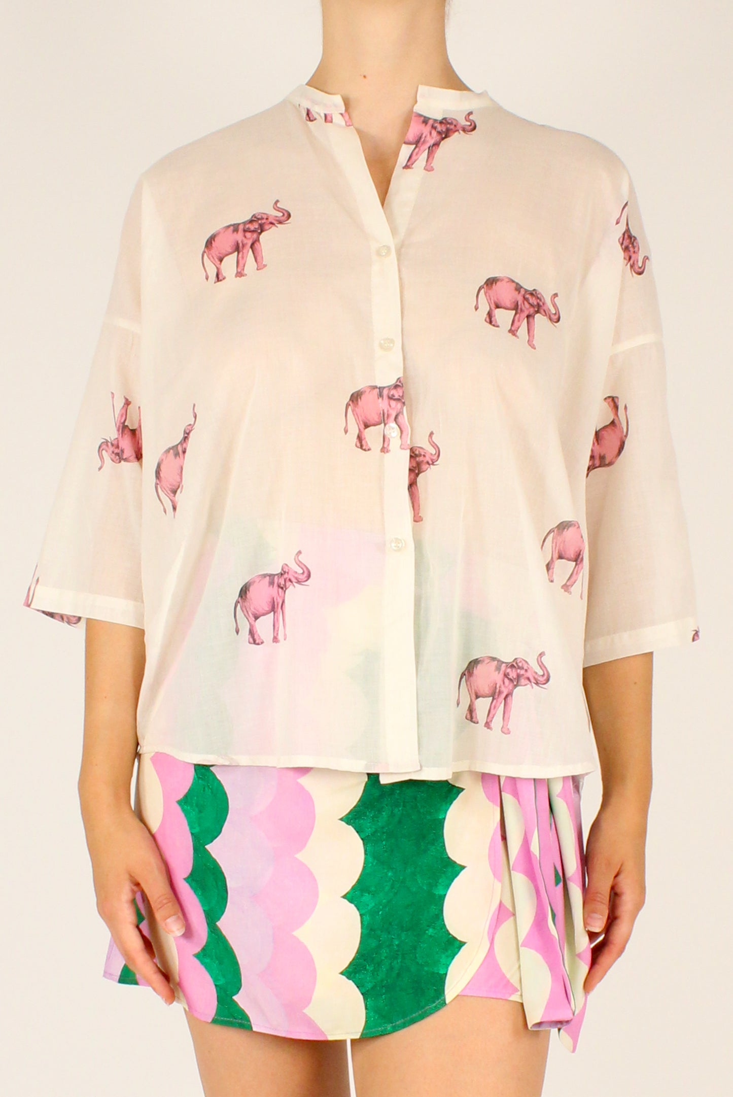 Camicia Over Stampa Elefanti