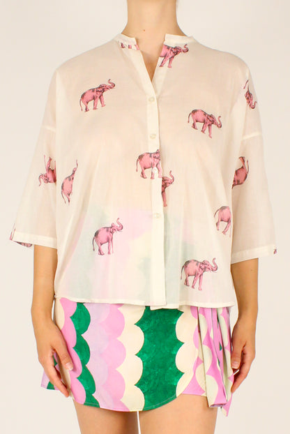 Camicia Over Stampa Elefanti