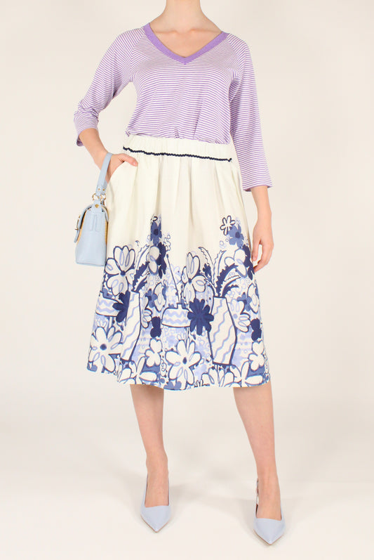 Gonna Midi Stampa Floreale sul Fondo