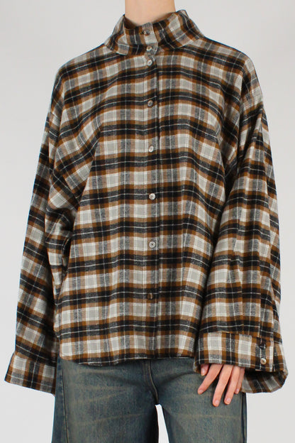 Camicia Flanella Stampa Tartan Collo Alto