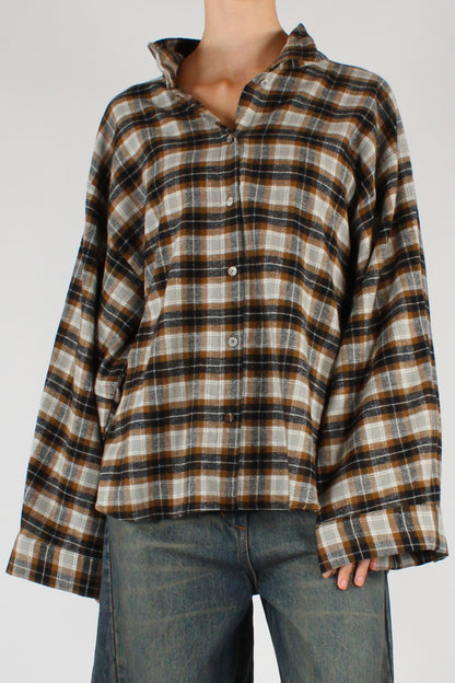 Camicia Flanella Stampa Tartan Collo Alto