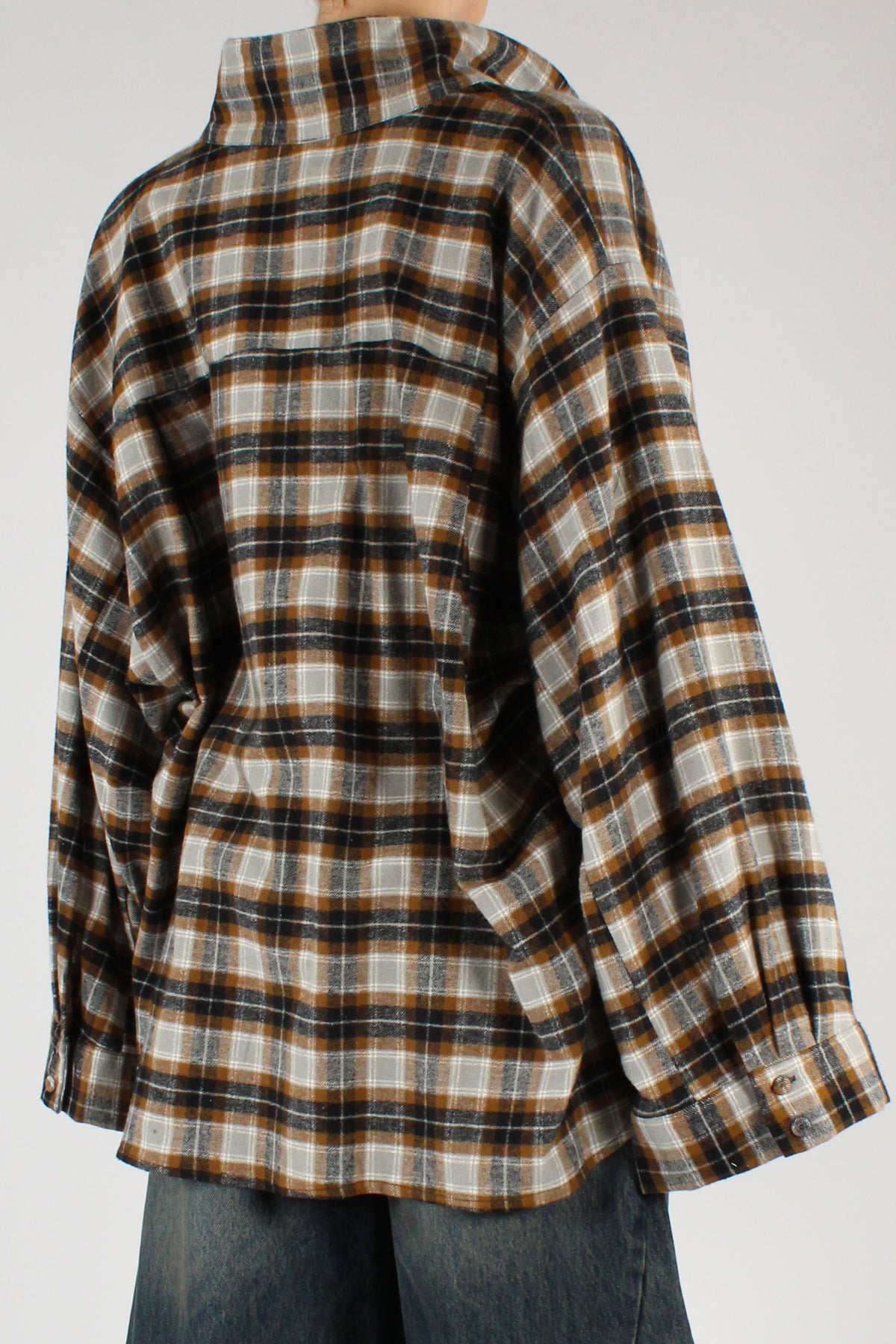 Camicia Flanella Stampa Tartan Collo Alto
