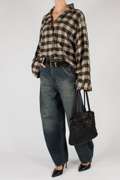 Camicia Flanella Stampa Tartan Collo Alto