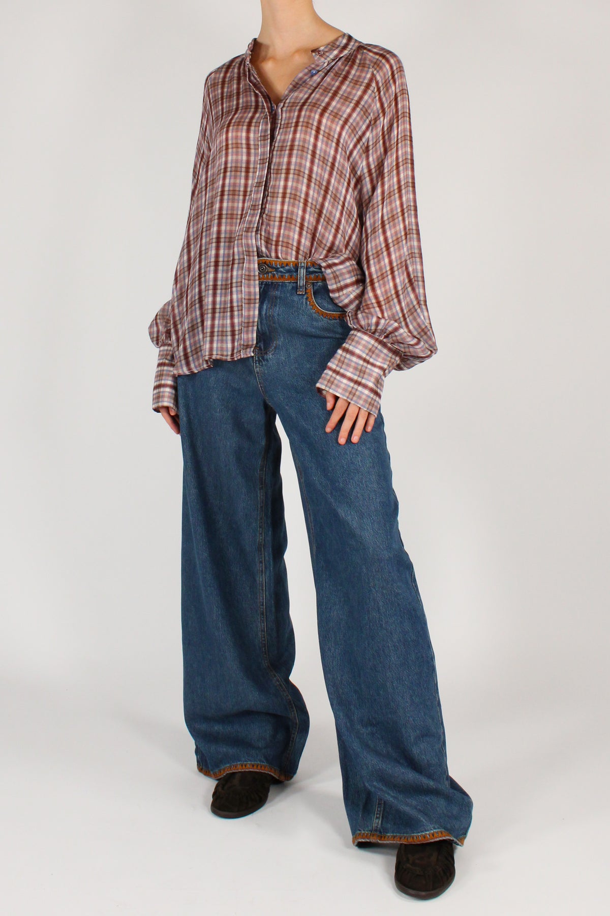 Camicia Stampa Tartan Misto Viscosa e Lana