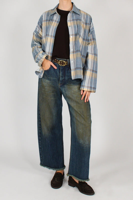 Camicia Stampa Tartan Celeste