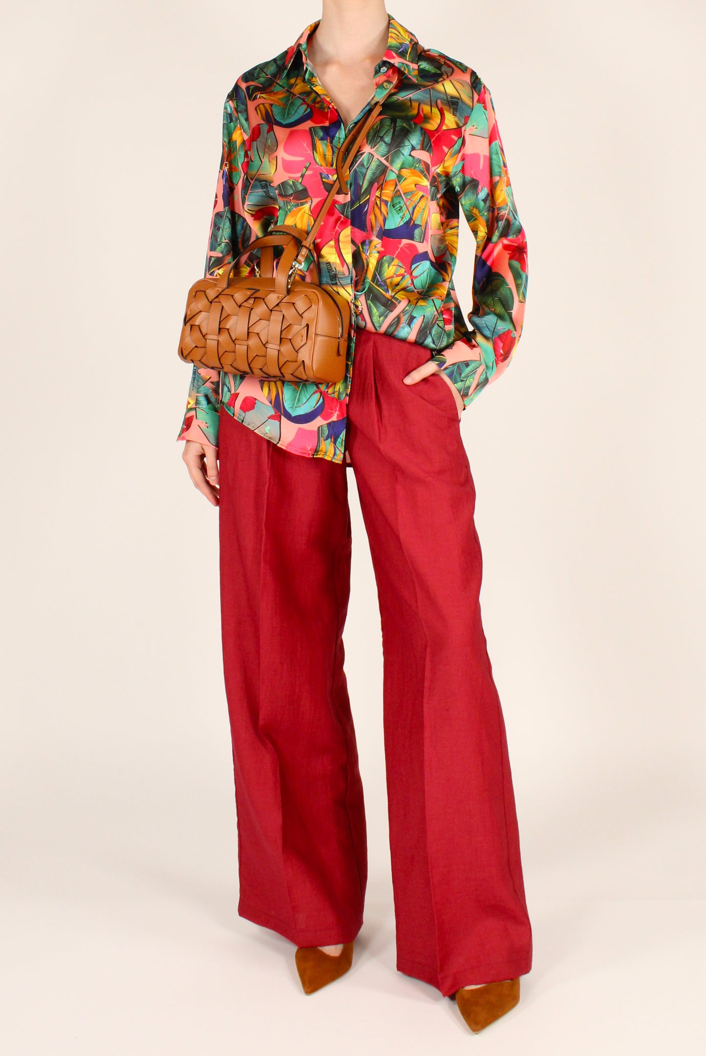 Pantaloni a Palazzo in Misto Lino e Viscosa