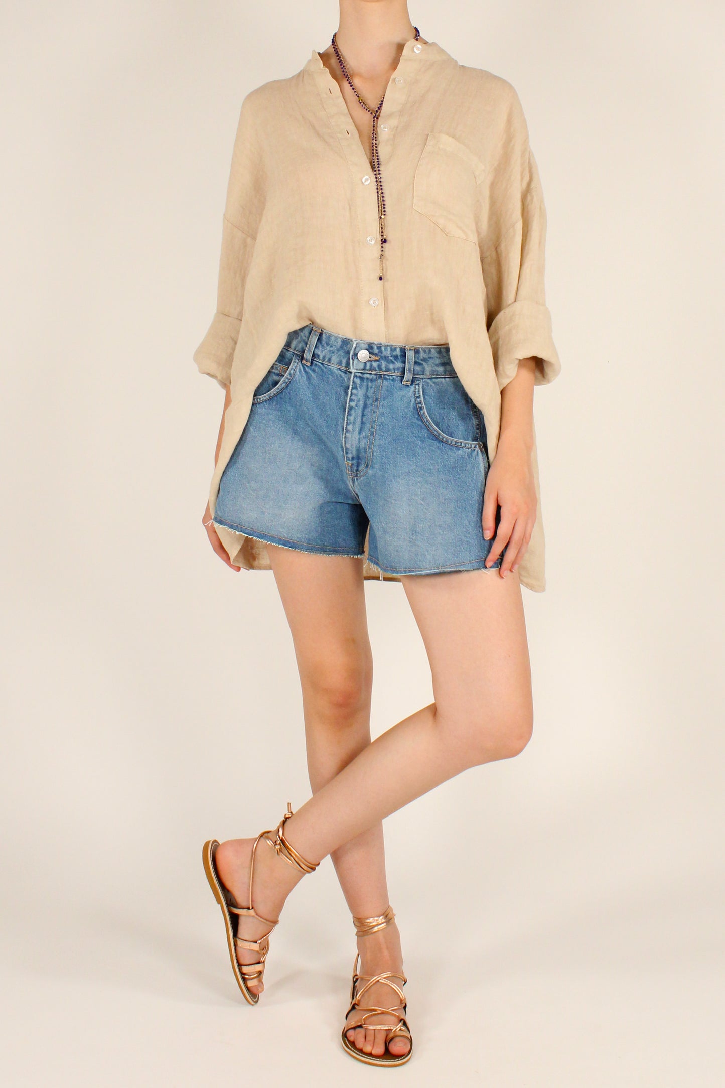 Camicia Coreana Over in Lino