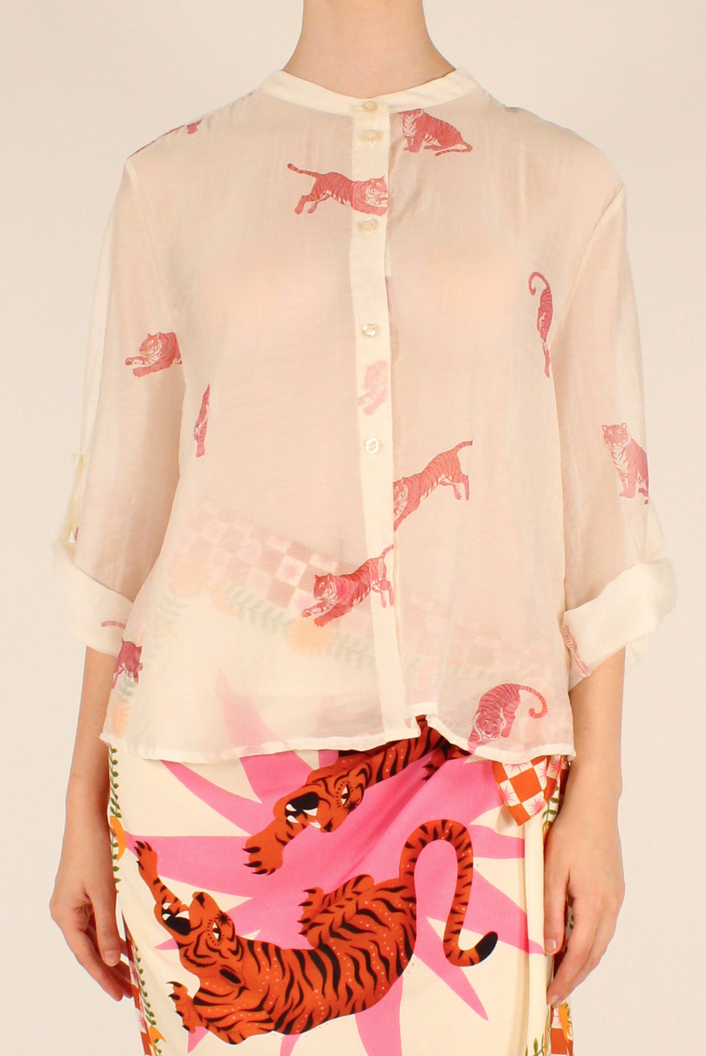 Camicia Stampa Tigri Rosa