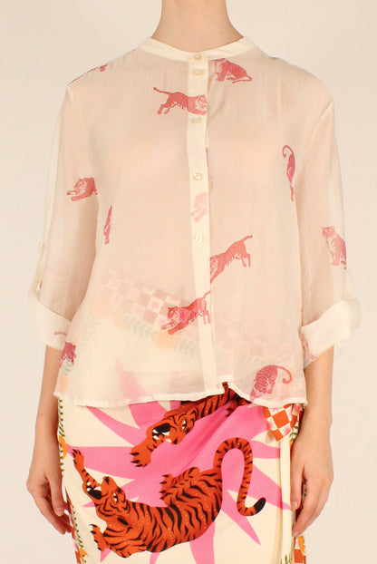Camicia Stampa Tigri Rosa
