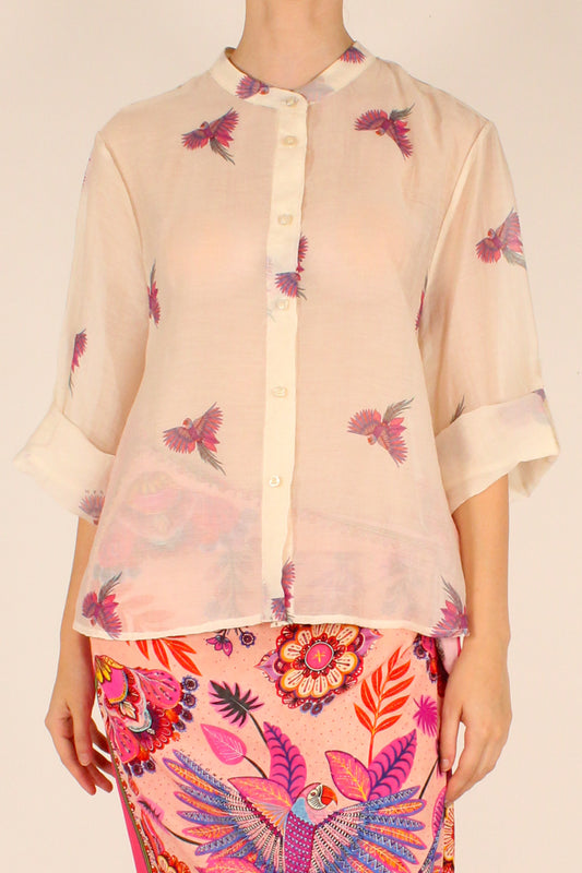 Camicia Stampa Pappagalli Colorati