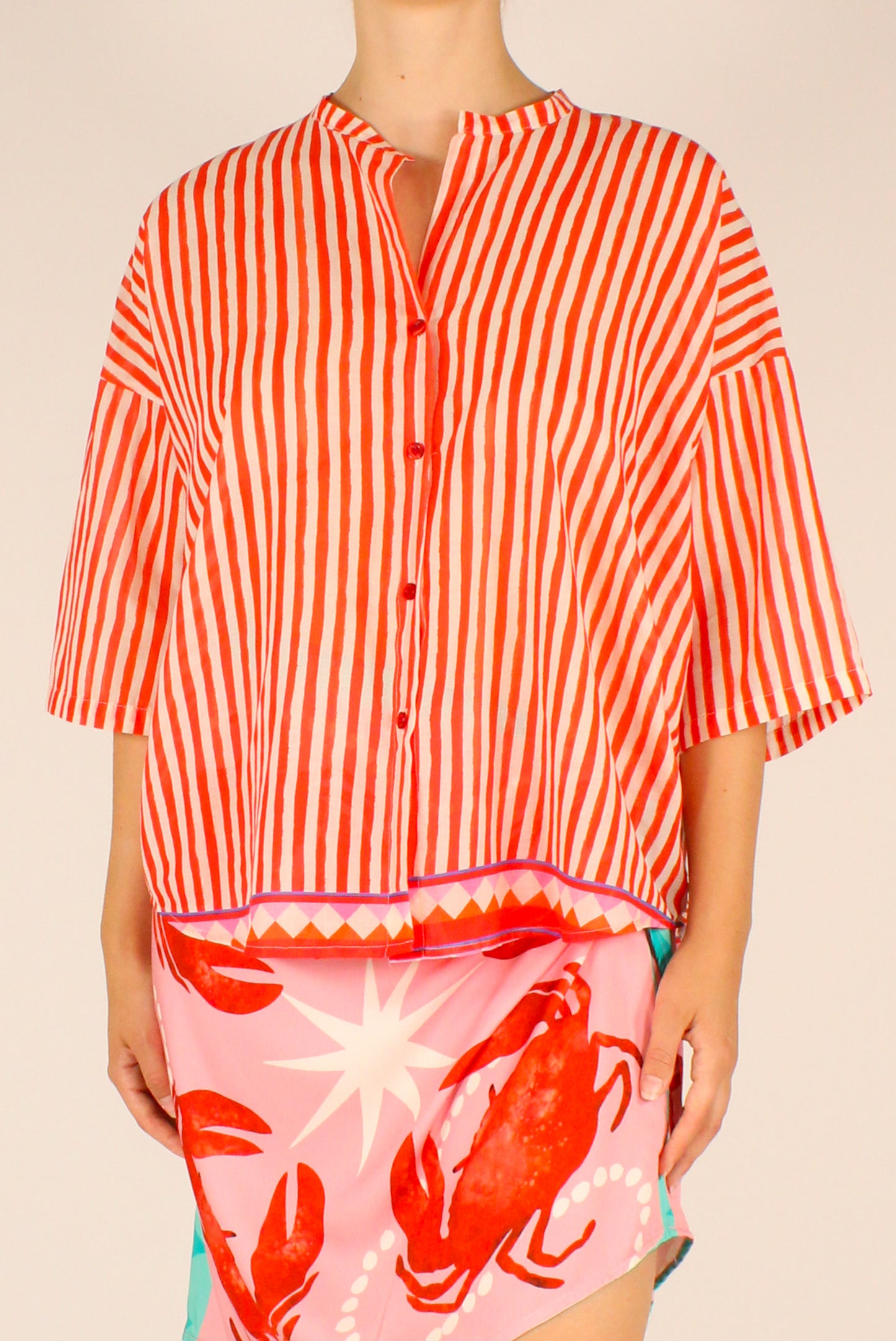Camicia Over a Righe Bianco Arancio