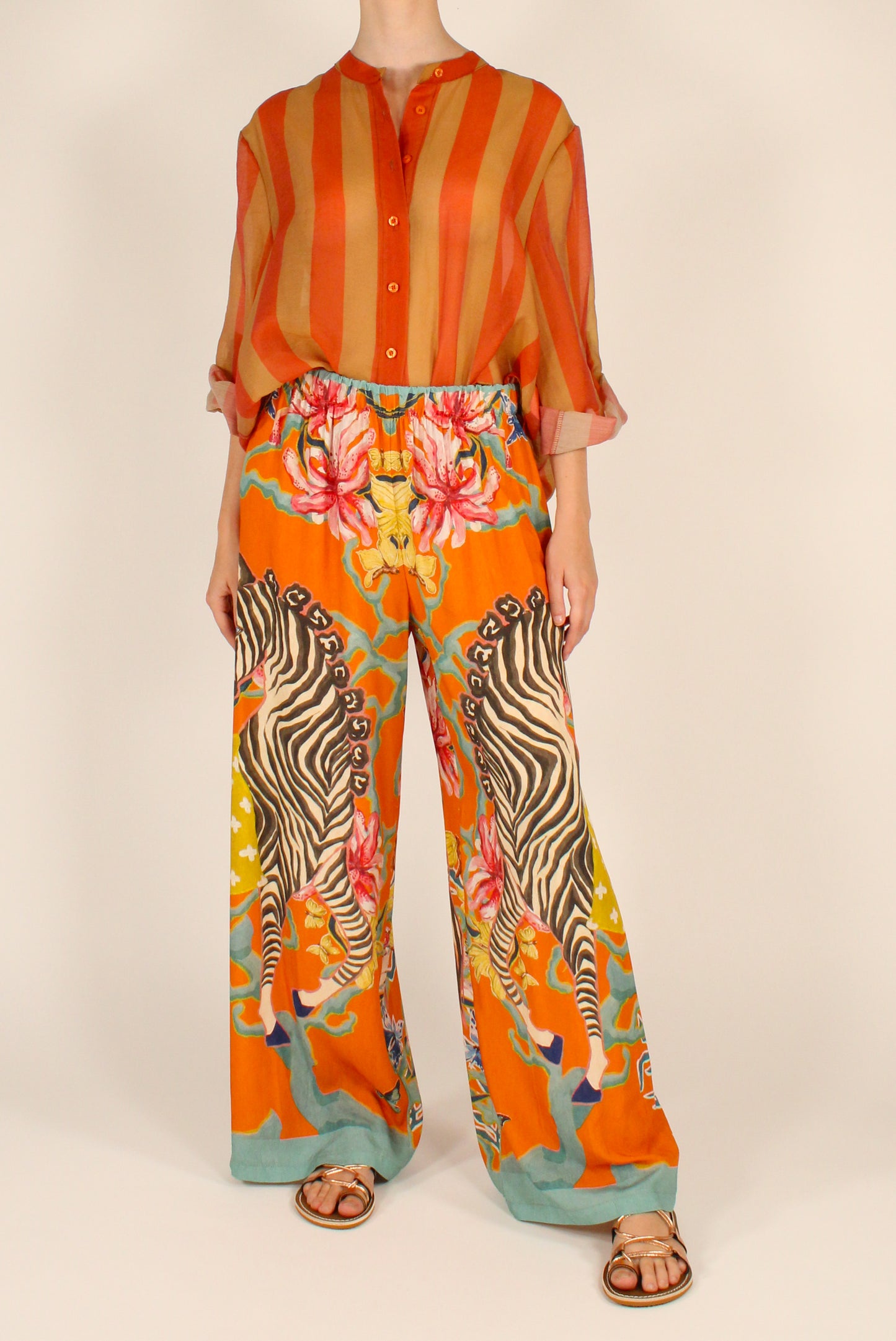 Camicia Stampa a Righe Arancio/Senape