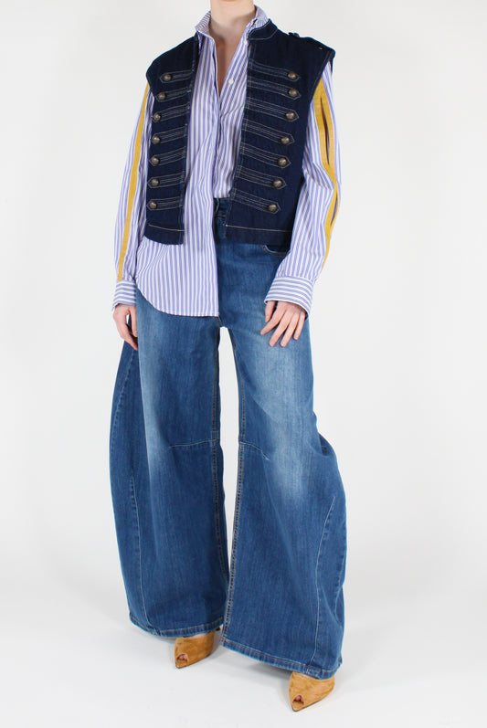 Gilet Napoleonico in Denim Lavaggio Scuro