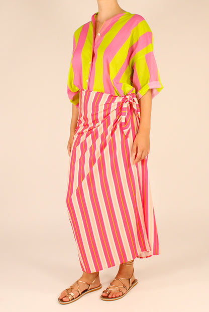 Camicia Over Righe Fucsia/Lime