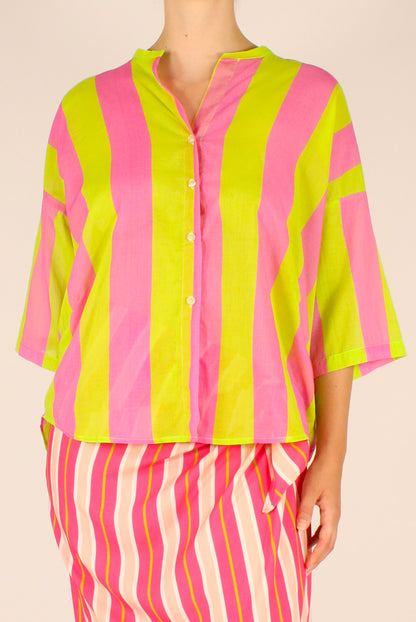 Camicia Over Righe Fucsia/Lime