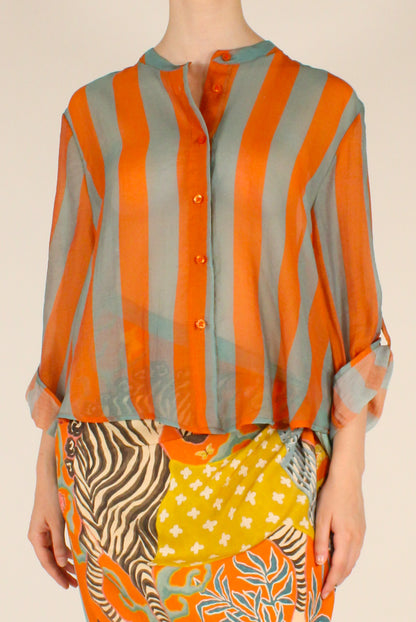 Camicia Stampa a Righe Carta da Zucchero/Arancio