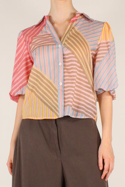 Camicia a Righe Effetto Patchwork