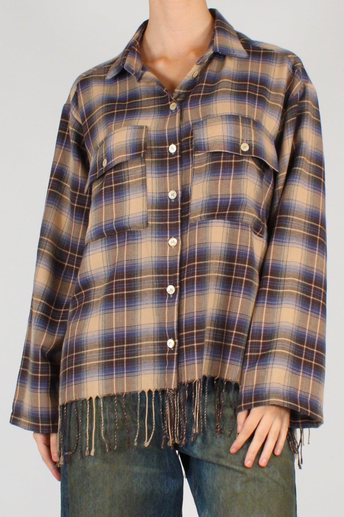 Camicia Stampa Tartan con Frange