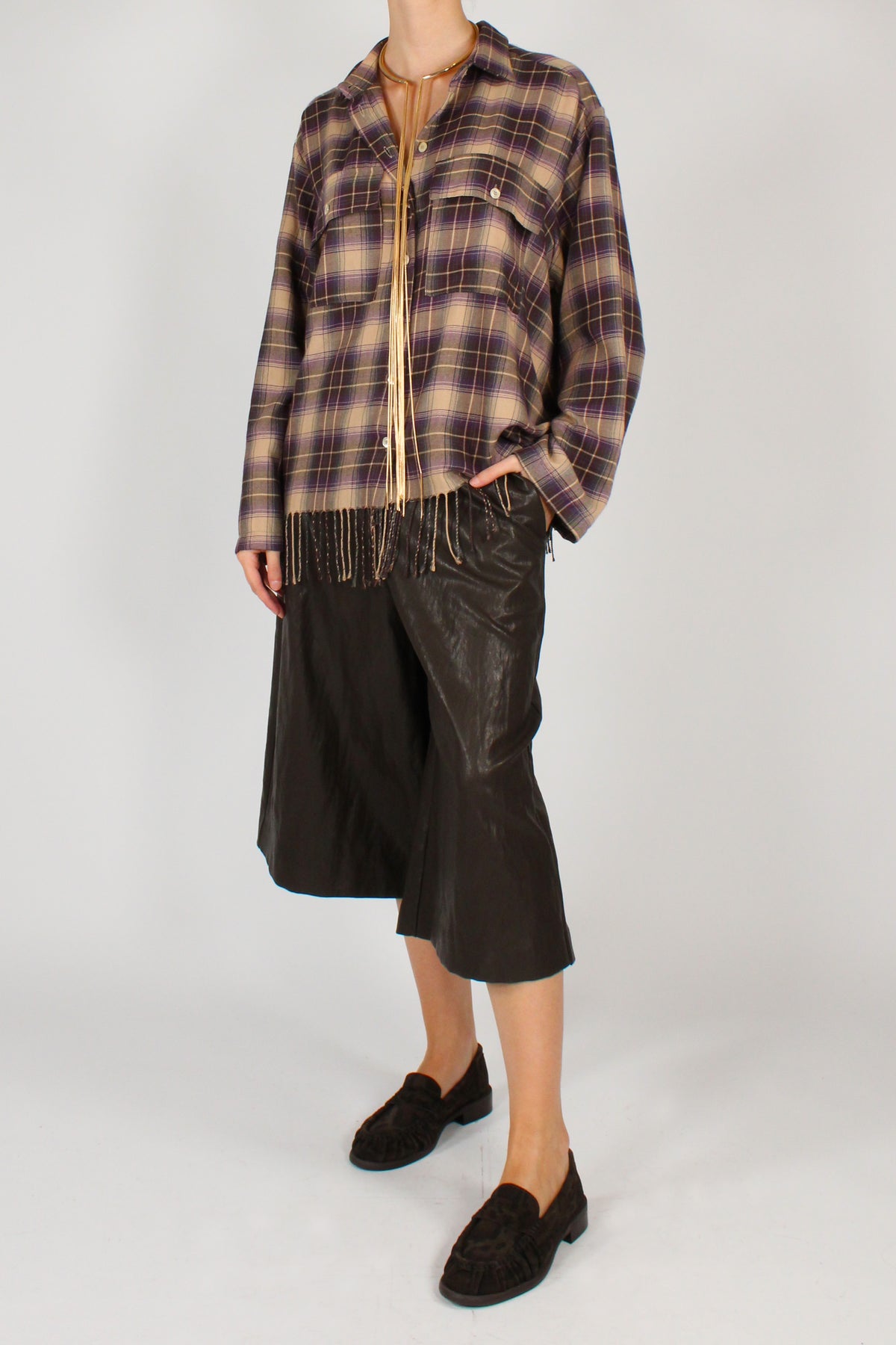 Camicia Stampa Tartan con Frange