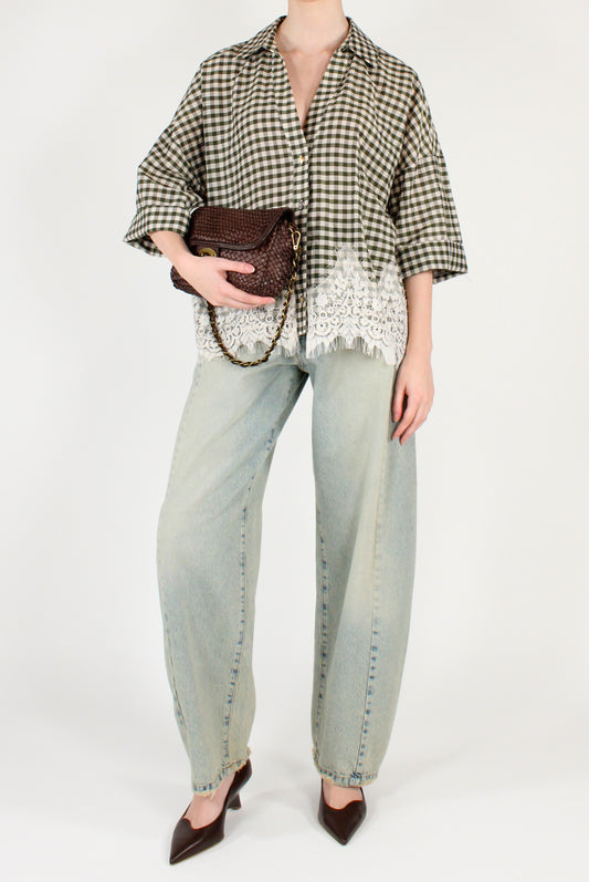 Camicia Stampa Vichy con Pizzo