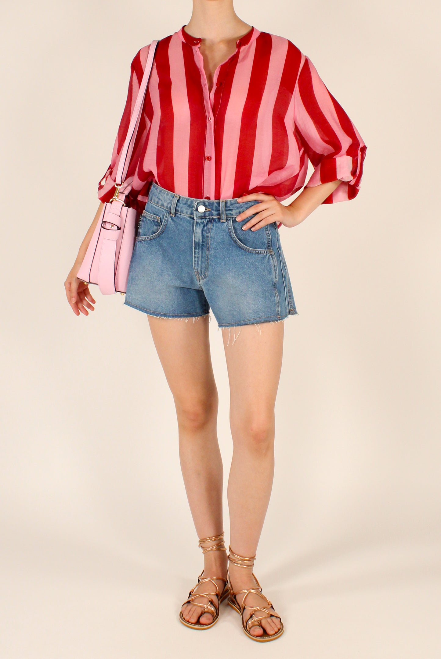 Camicia Stampa a Righe Rosa/Rosso