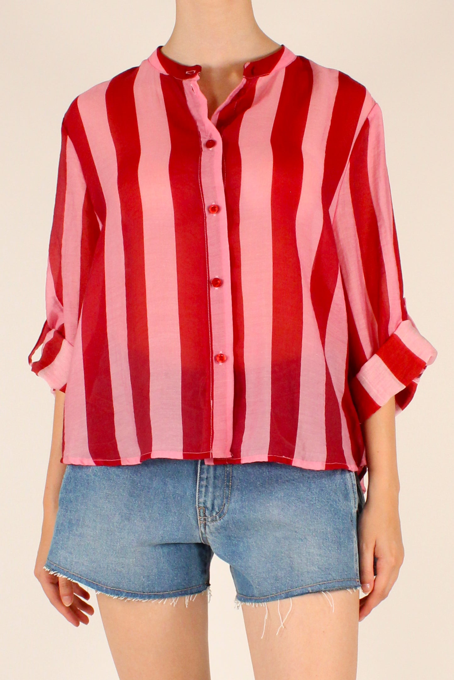Camicia Stampa a Righe Rosa/Rosso