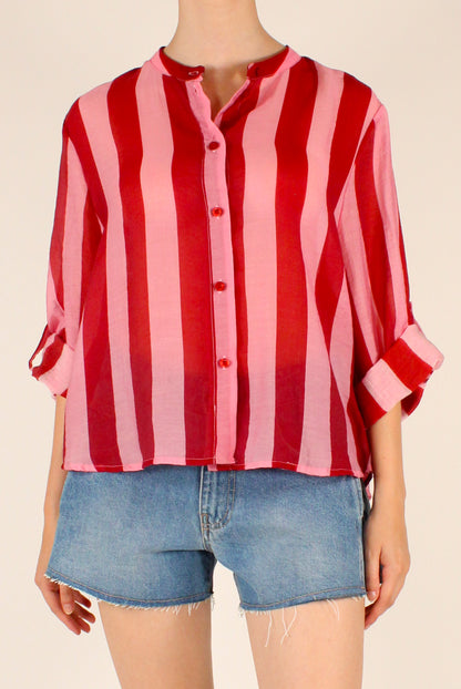 Camicia Stampa a Righe Rosa/Rosso